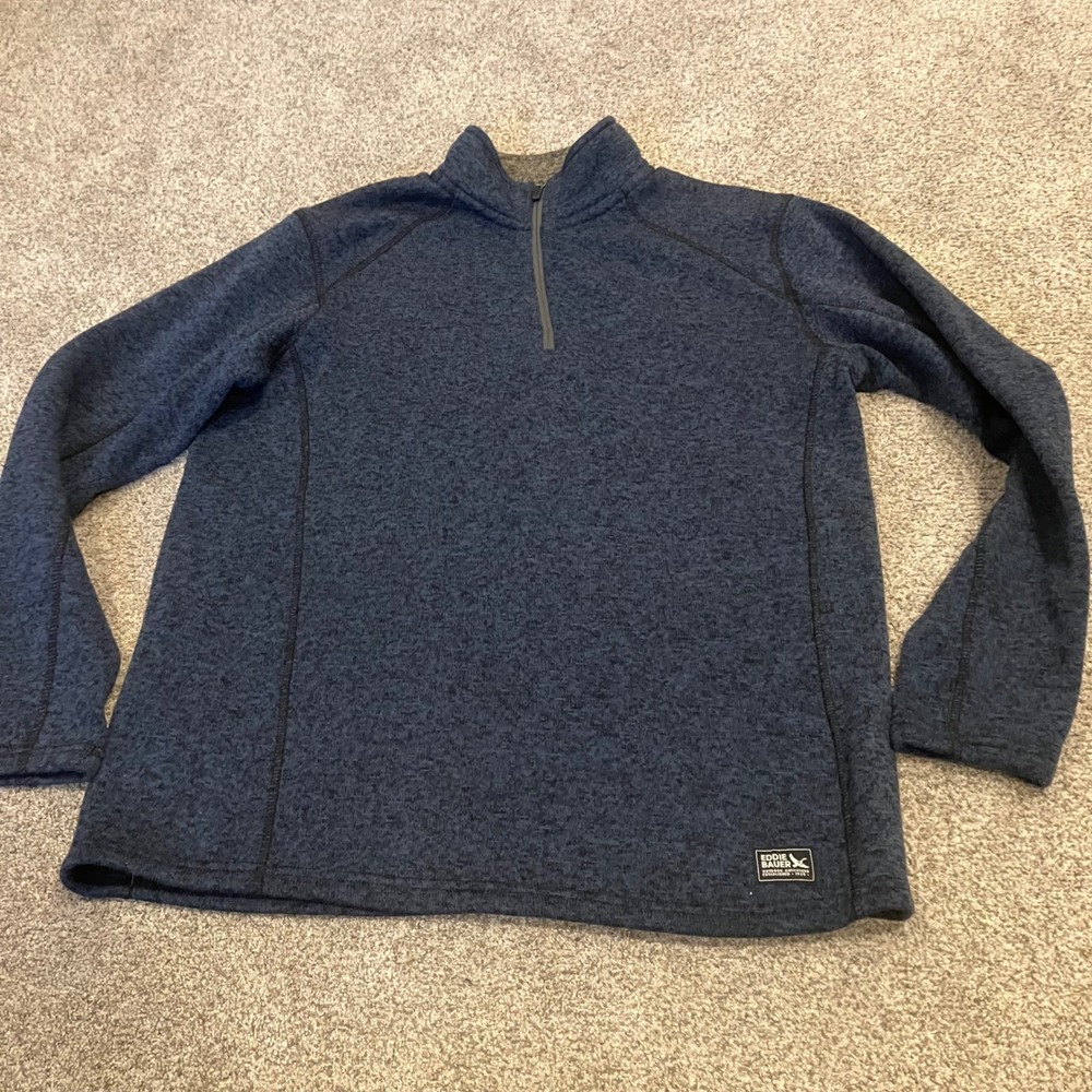 Eddie Bauer Mens Navy Blue Marl Quarter Zip Fleece Pullover Sweater L Gorpcore